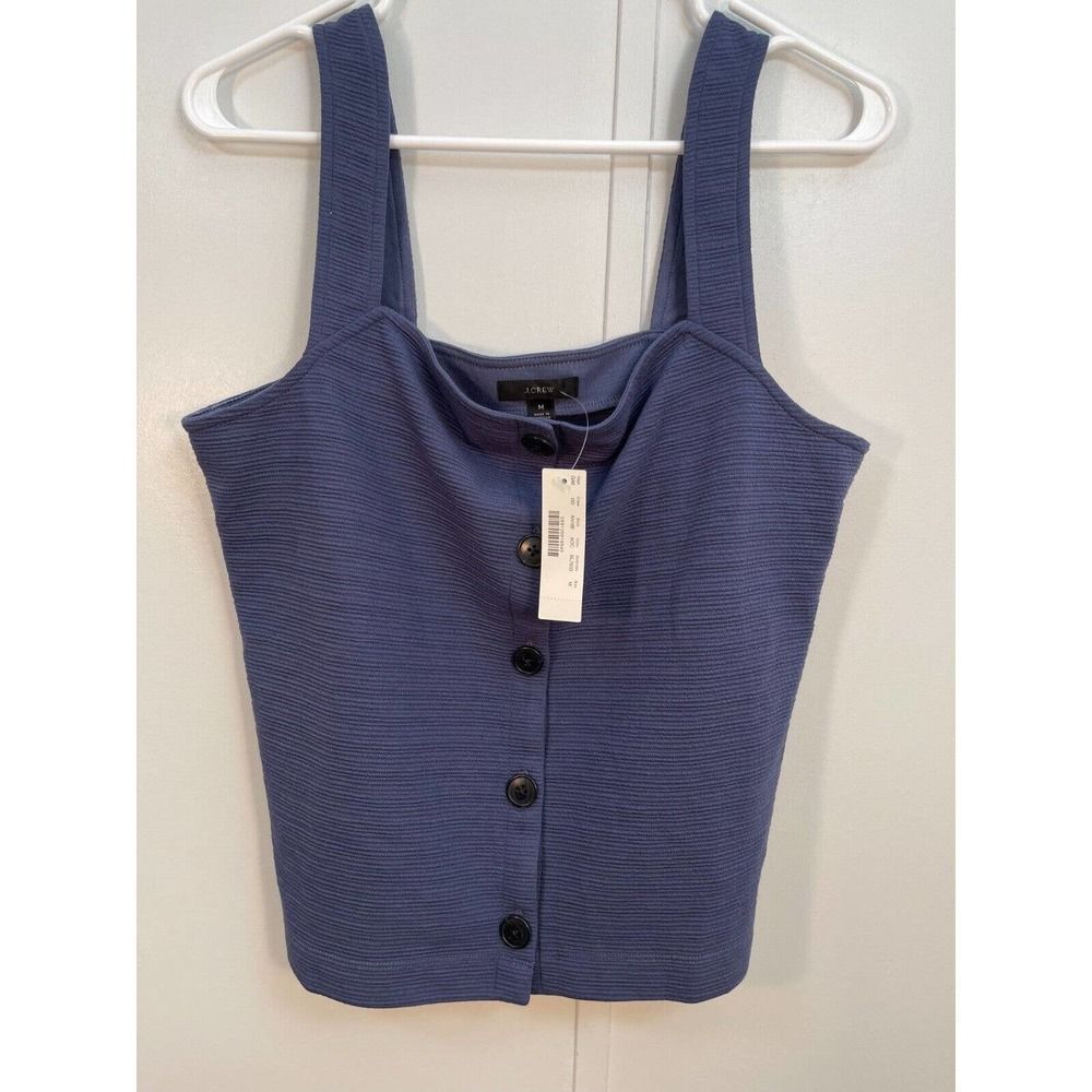 J.Crew NWT Women's Textured Button Front Tank Top Size Medium Blue AN188